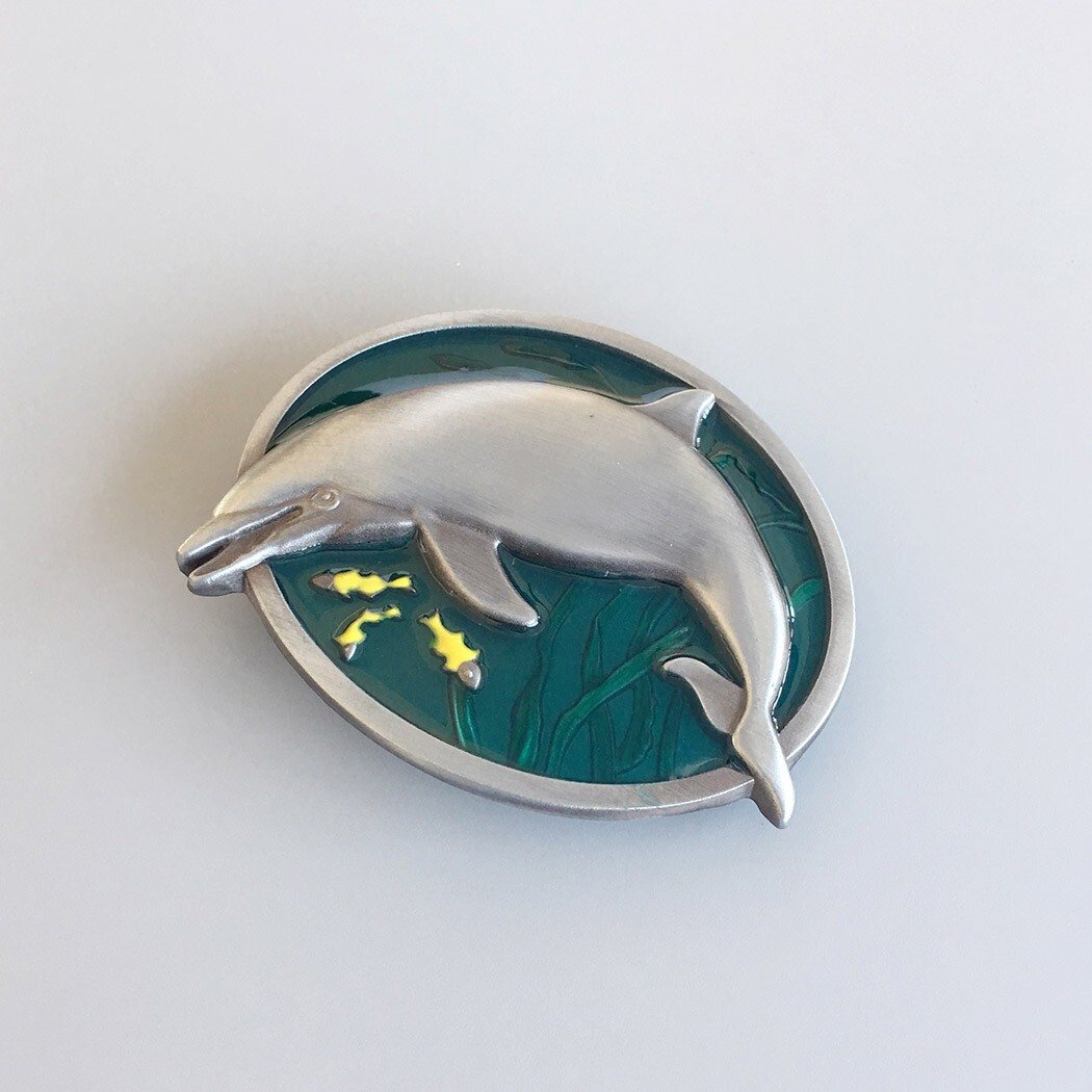 Vintage Style Enamel Fish Dolphin Wildlife Belt Buckle Gurtelschnalle