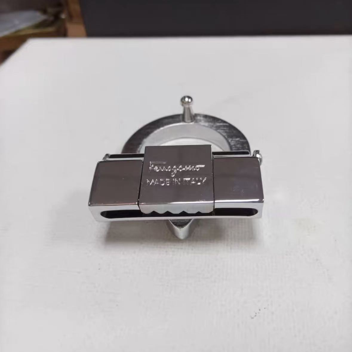 Ferragamo Polished Silver-Tone Copper Belt Buckle fits 3.3-3.4cm wide Belts