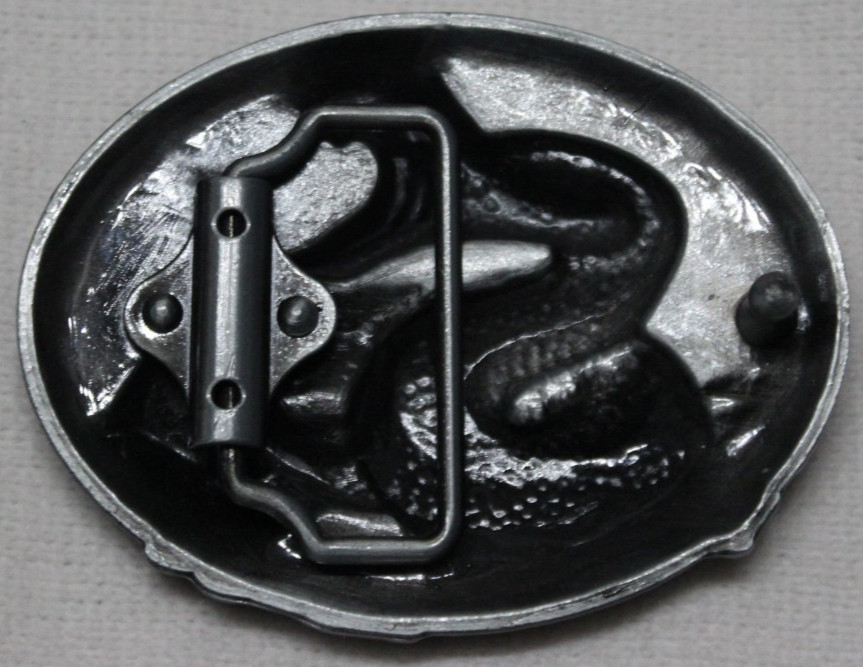 Water Snake Belt Buckle Silver Red Enameled Backing Oval Reptiles Rattlesnake