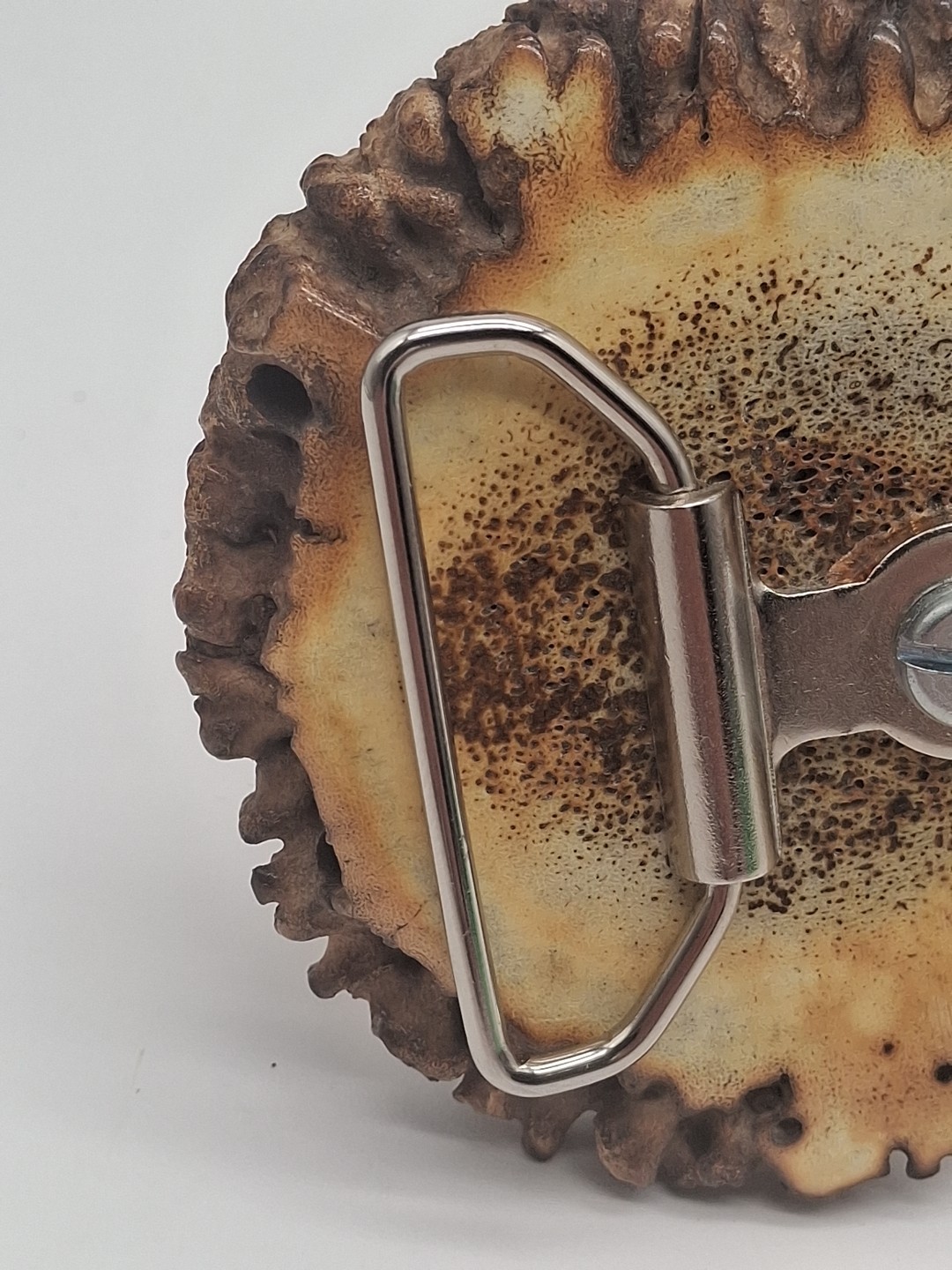 Vintage Handcrafted Elk Antler Burr Belt Buckle Buck