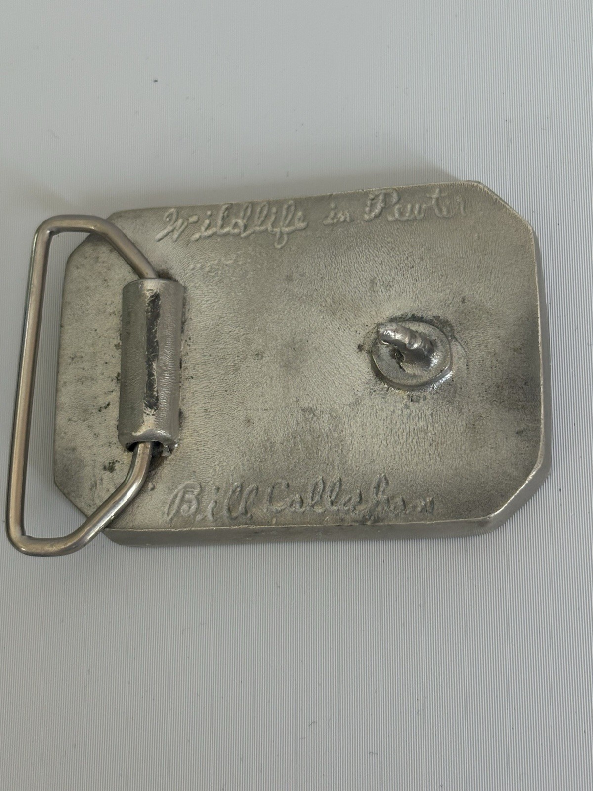 Bill Callahan Belt Buckle Wildlife In Pewter Vintage Silver Tone Fish Signed
