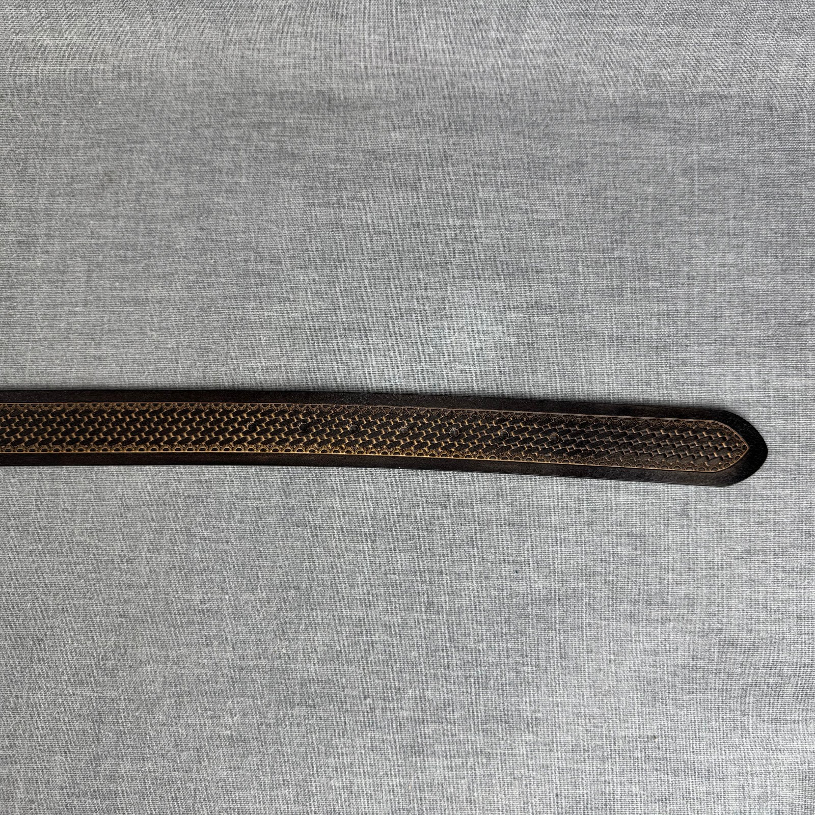 Bison Denim Brown Leather Belt 110cm 43 in Ornate Longhorn Buckle Western