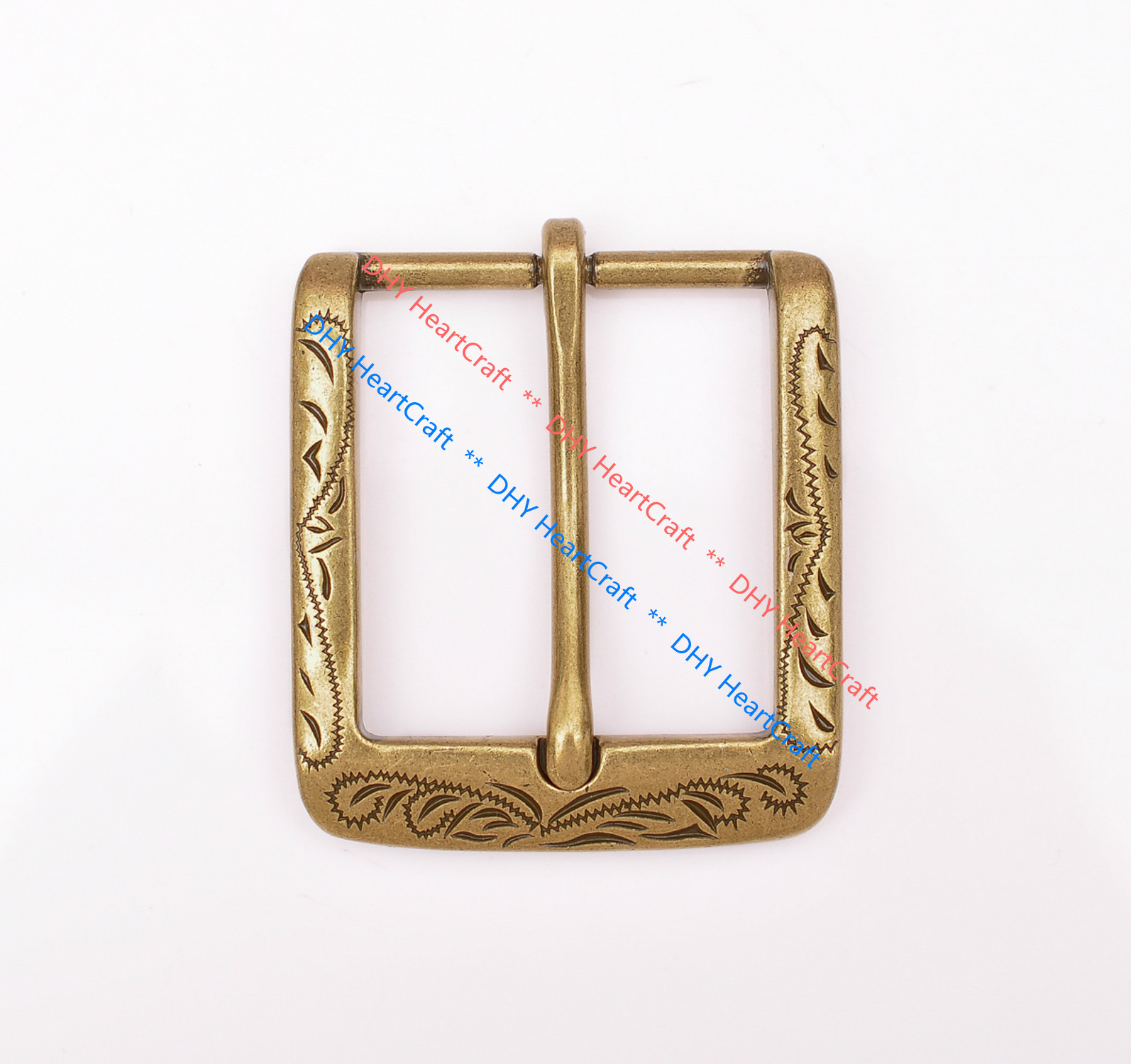 Flower Engraved Antique Brass Prong Pin Buckle Men Leather Belt Buckle 40mm