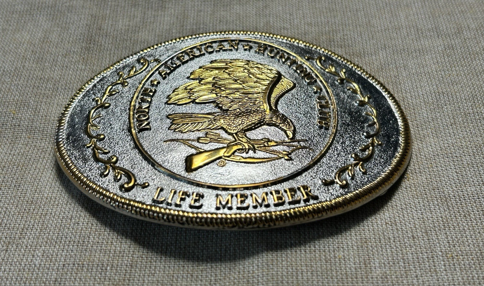 North American Hunting Club Belt Buckle Eagle Gold Silver Oval Western