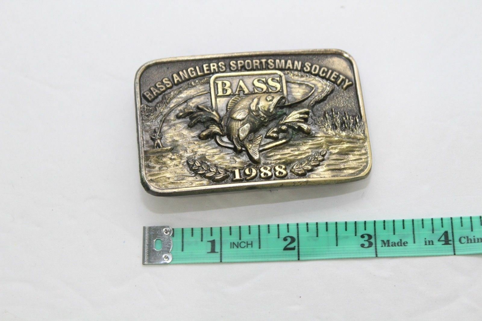 Vintage B.A.S.S. Bass Anglers Sportsman Society 1988 Brass Belt Buckle USA Made