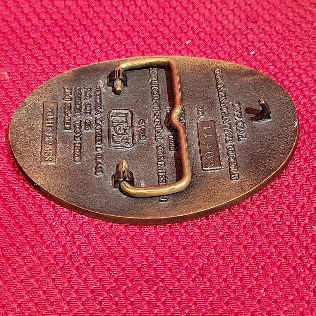 3.5&Prime; TEXAS SESQUICENTENNIAL BELT BUCKLE Numbered VINTAGE 1986 Brass metal Texoma