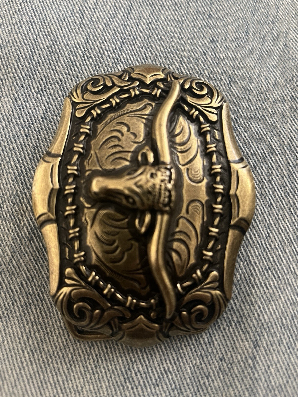 New Aged Gold and Black Western Bull Head Belt Buckle