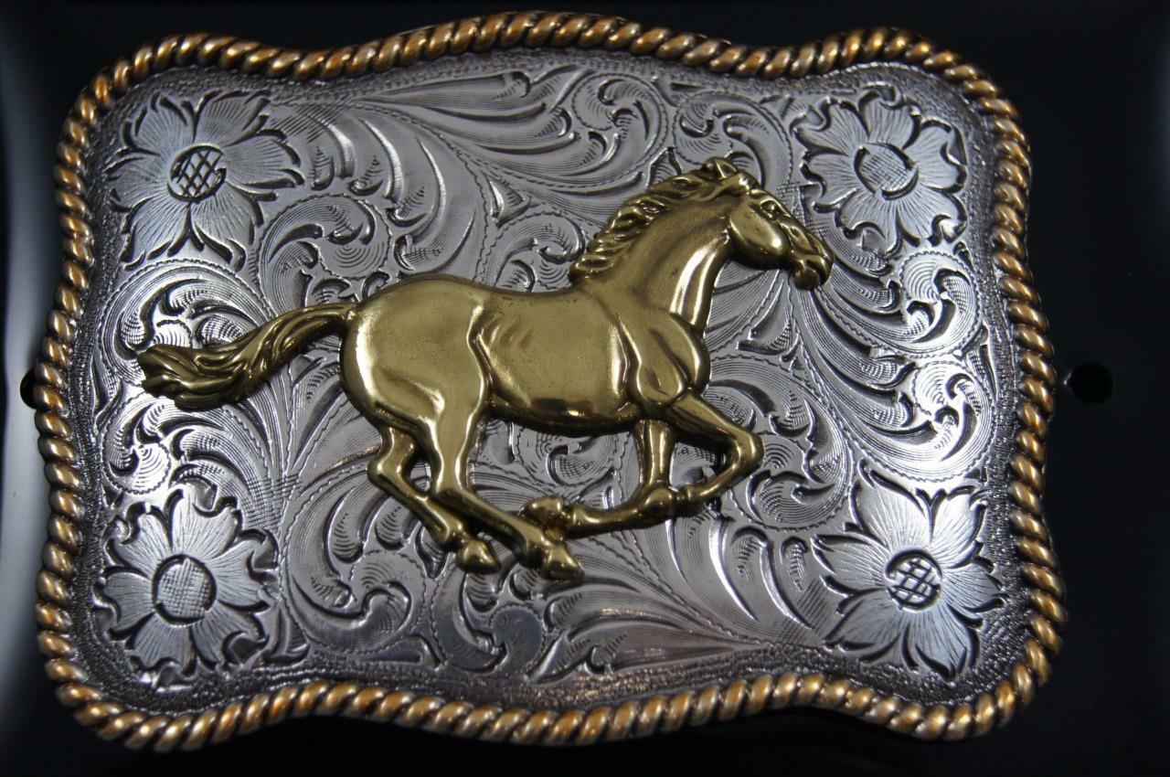 Nocona Western Running Horse Roped Edge Belt Buckle 3757452