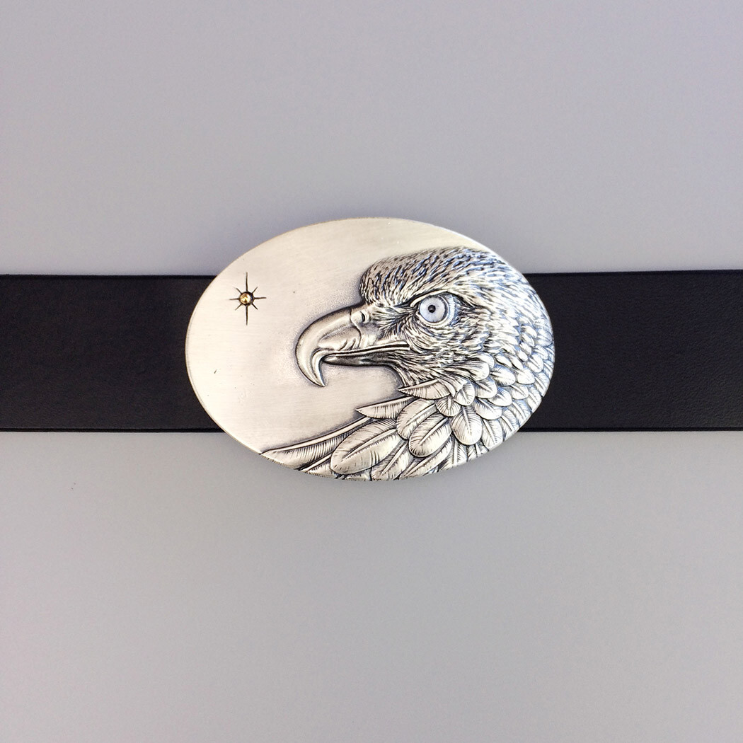 Vintage Silver Plated Oval Sun Eagle Belt Buckle With Grey Eye