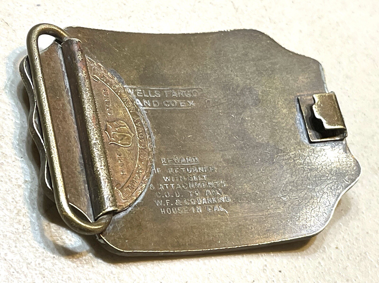 Vintage Antique Tiffany Solid Brass Relief Cowboy Fancy Belt Buckle