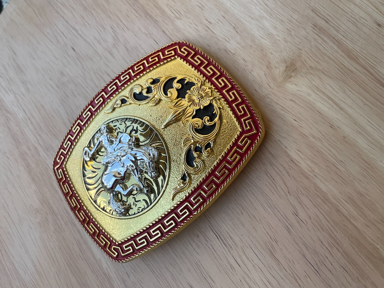 Western Buckle Gold Silver Red Horse Rider Cowboy Cloud Hebilla Vaquero Jinete