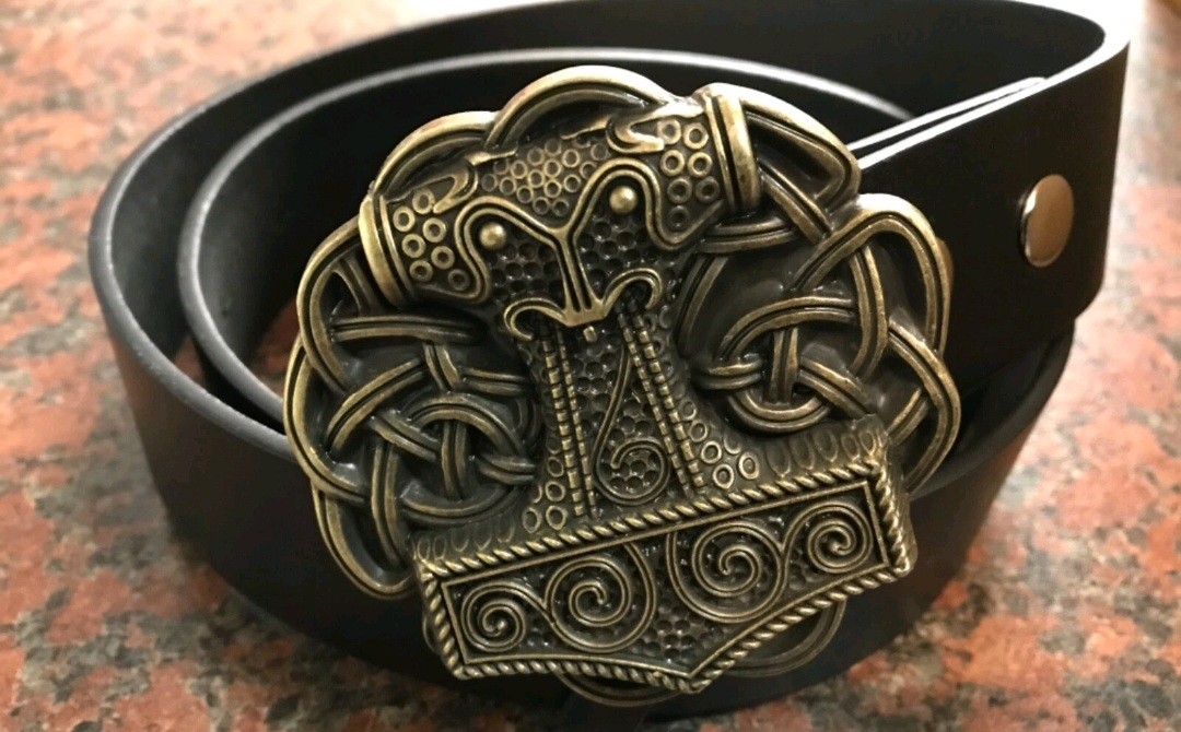 Viking Thor&rsquo;s Hammer Antique Bronze Metal Belt Buckle 1.5 in Men Norse Celtic