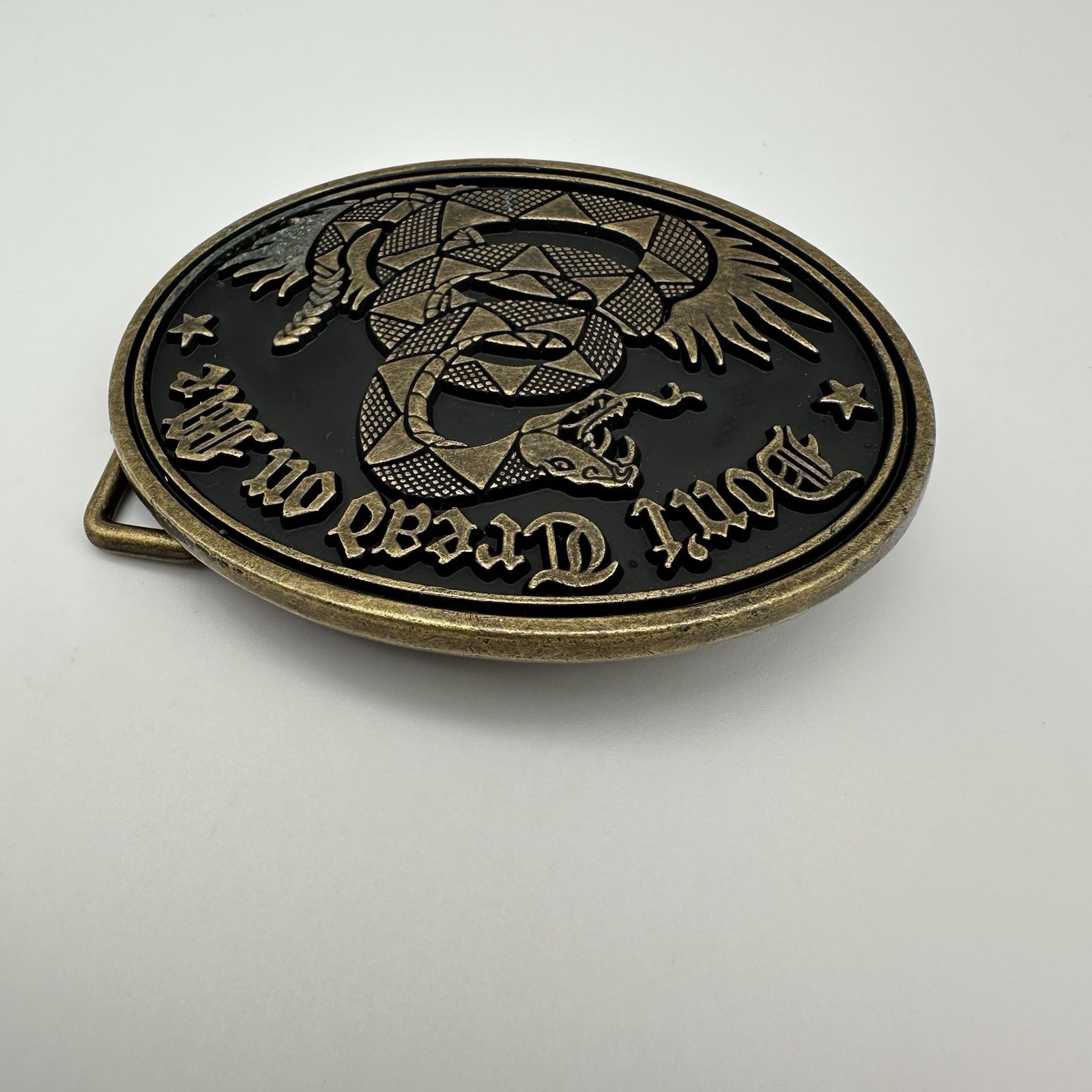 Don’t Tread On Me Belt Buckle Gadsden Snake Bronze Black Enamel VTG Patriotic