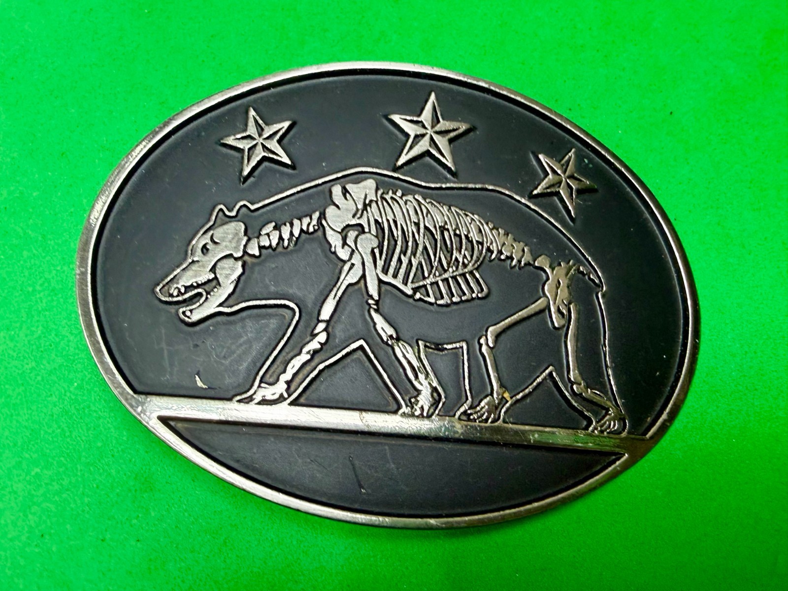 California State Flag Skeleton Grizzly Bear Stars Belt Buckle Chrome 6464