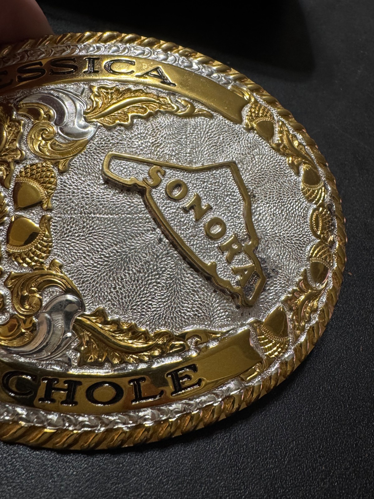 Vintage Crumrine Western Rodeo Monogrammed Oval Belt Buckle Heavy Silver Bronze