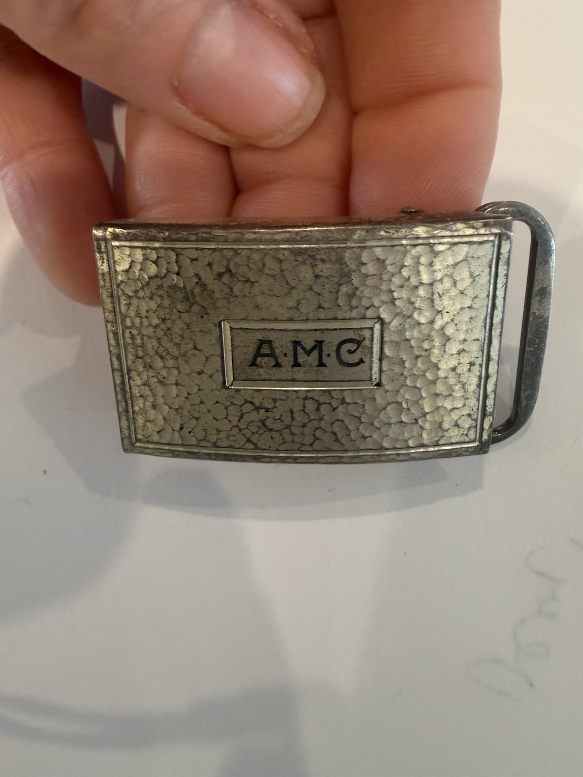 925 Sterling Silver Vintage Hammered Finish Belt Buckle Monogram AMC 17g