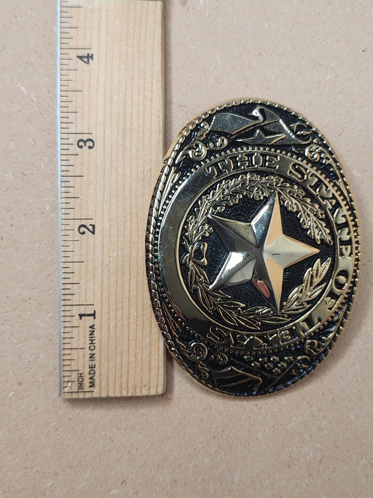 Texas Seal Belt Buckle Gold Extra Large Size 3.5&Prime; X 2.5&Prime;
