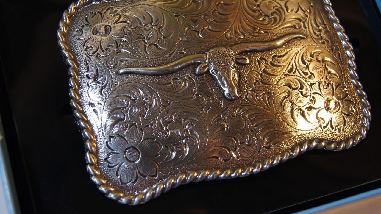 M&F WESTERN NOCONA ANTIQUE SILVER LONGHORN ROPE EDGE BELT BUCK Belt Buckle 37228