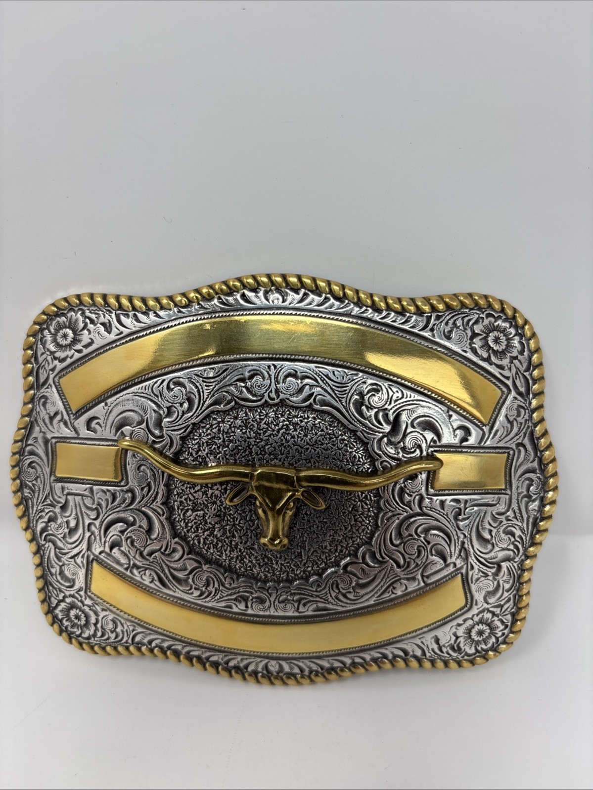 Crumrine Western Rectangle LONGHORN SKULL Belt Buckle.