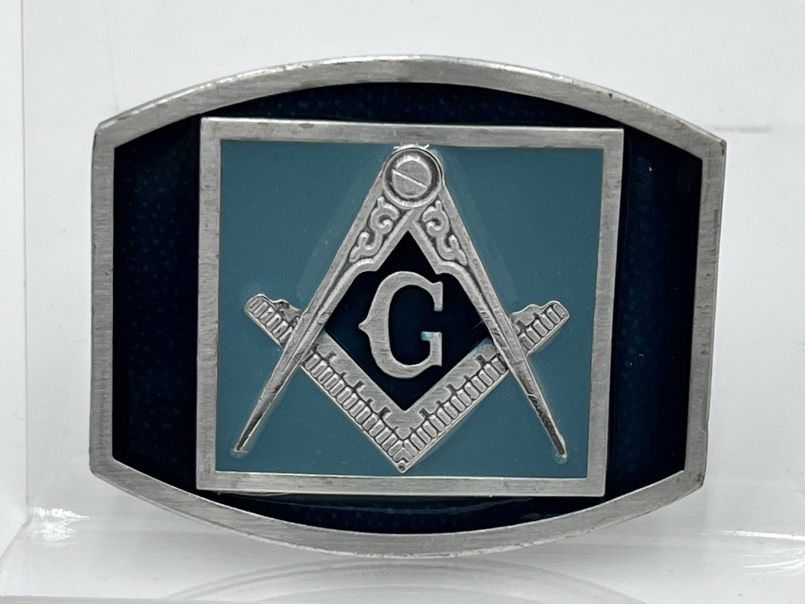Mason Stone Crafters Belt Buckle Masonic symbols compass / Ruler Templar. J9