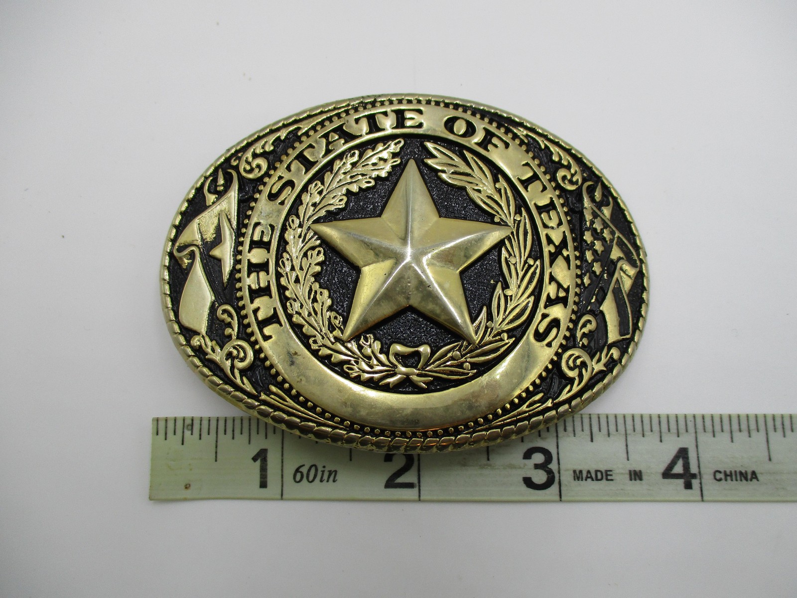 Vintage State Of Texas Belt Buckle Mens Gold 1.5&Prime; Metal Oval Star Western Cowboy