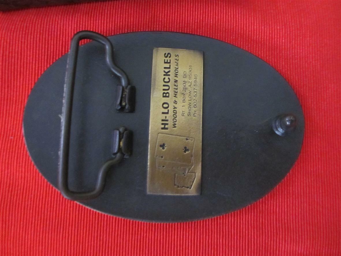 New GREER ARIZONA brass belt buckle gold tone holmes HI-LO 3 1/2&Prime;w oval 2 3/8&Prime;