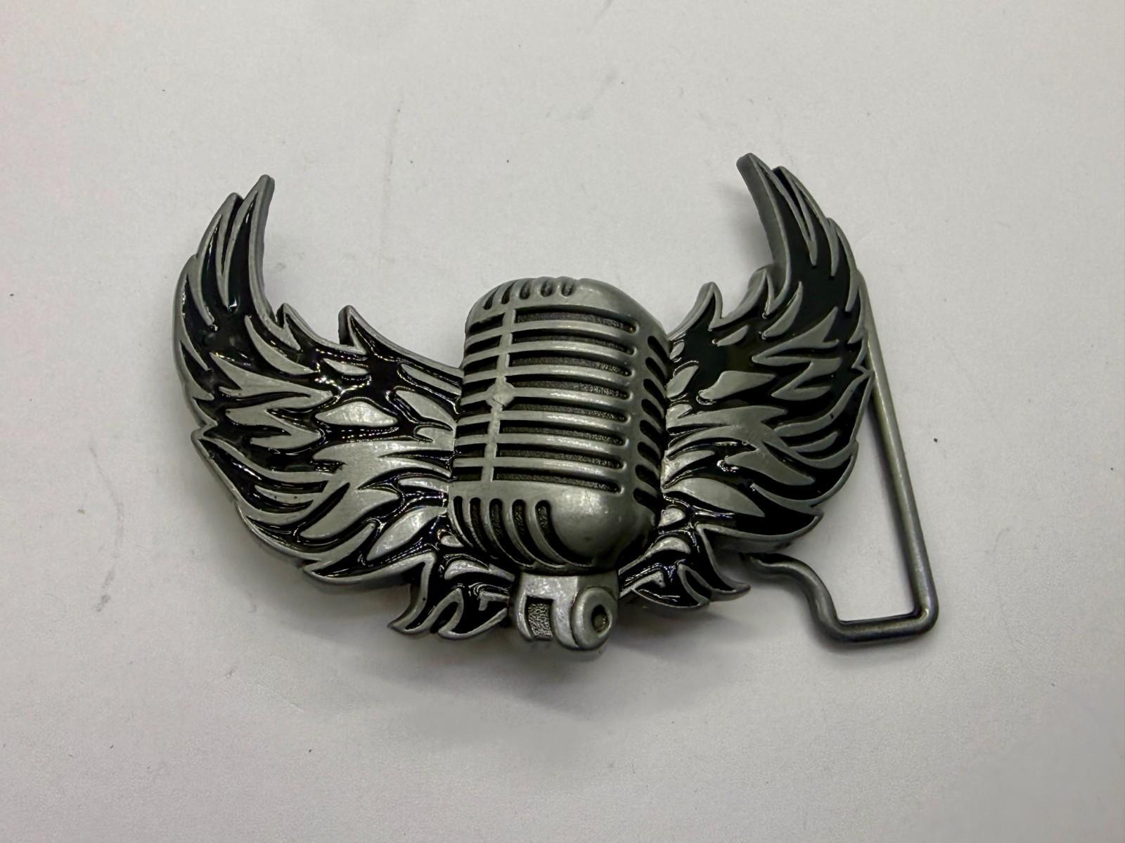 Classic Microphone Flying Wings Classic Rock Music Musician Cutout Belt Buckle