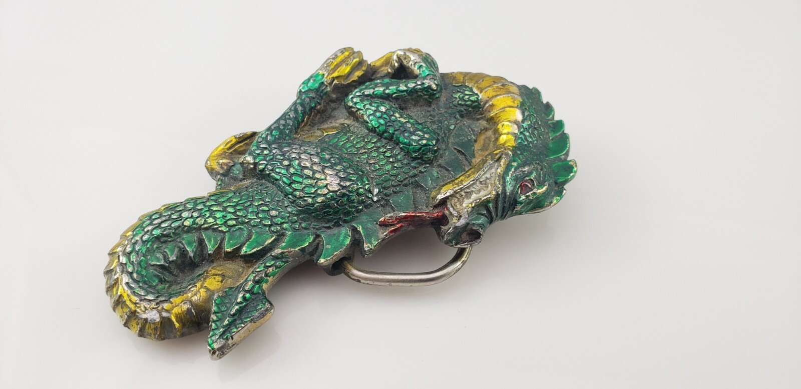 The Great American Buckle Company Dragon Green and Gold Belt Buckle Mens