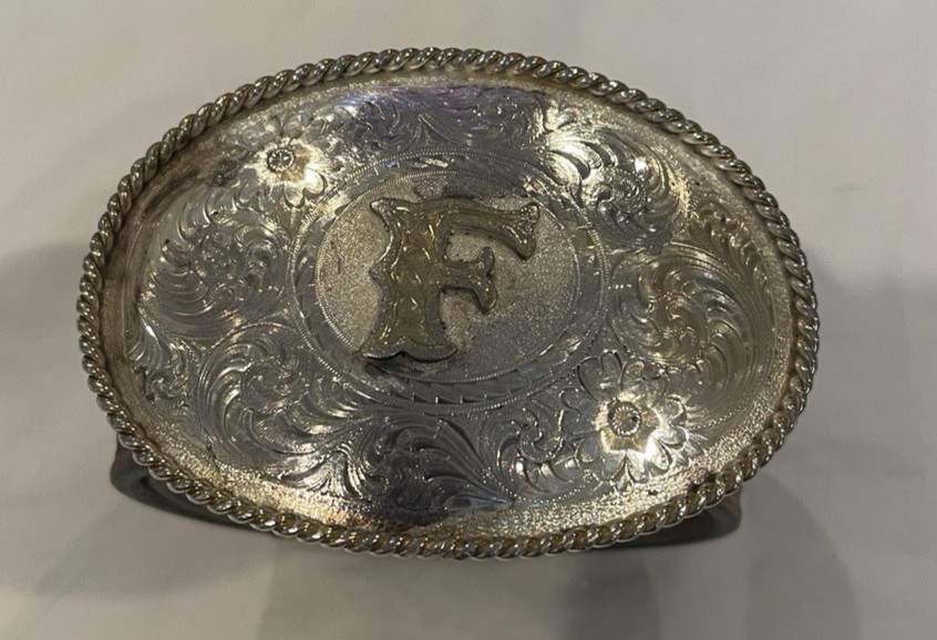 Montana Silversmith Letter F Belt Buckle w/ Leather Belt Size 48/120 Used
