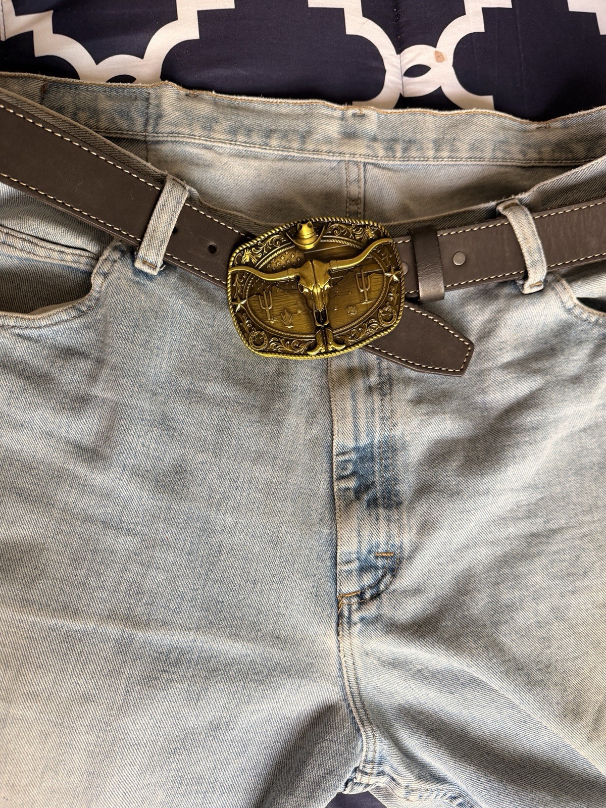 Western Longhorn Bull Skull Belt Buckle – Gold Tone Finish New Big Size Buckle