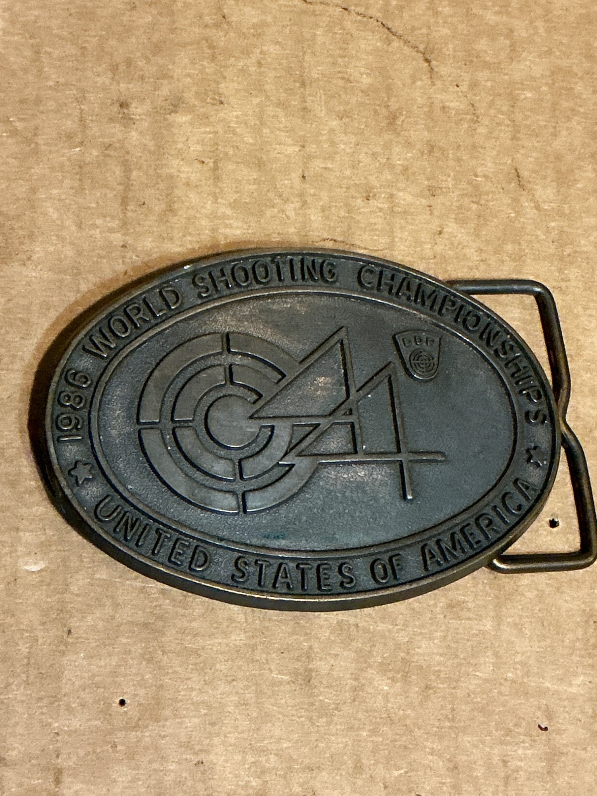 Used Metal Alloy 1986 44 World Shooting Championship’s U.S.A. Belt Buckle