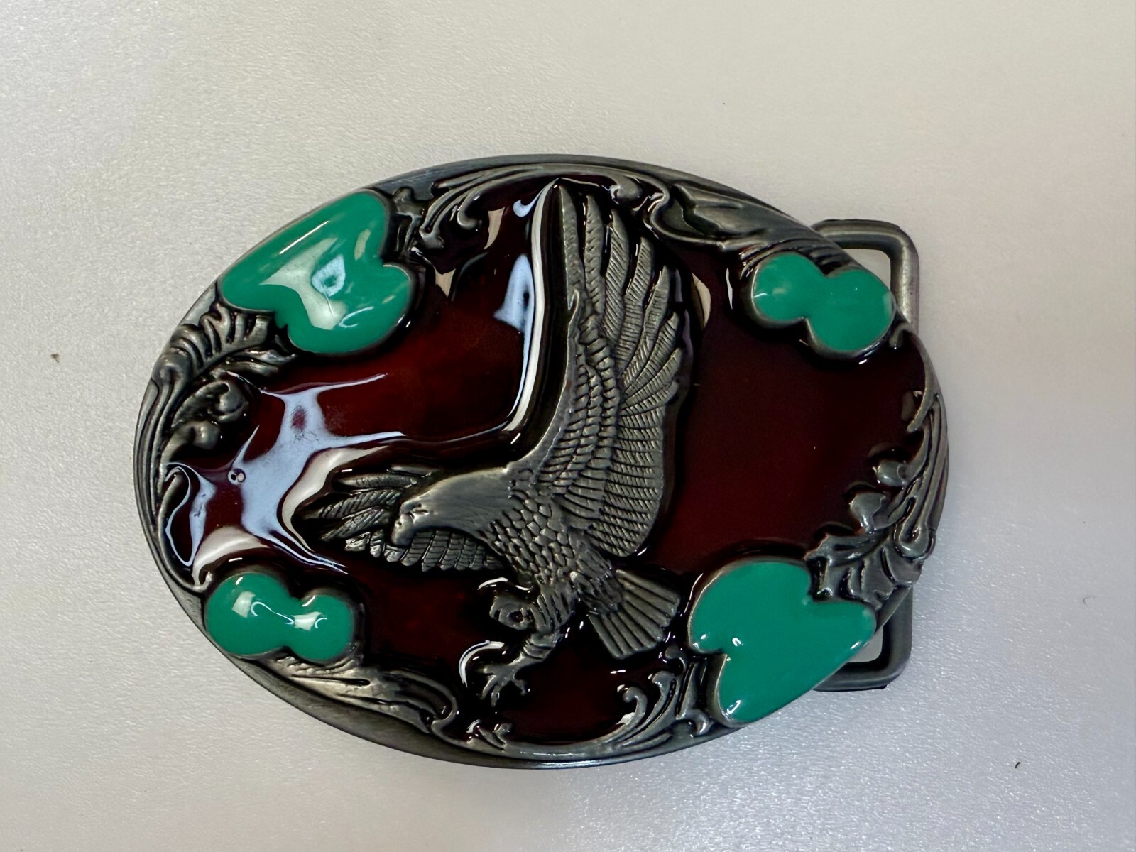 Flying Hunting Eagle Turquoise & Red Color Southwestern Style Belt Buckle