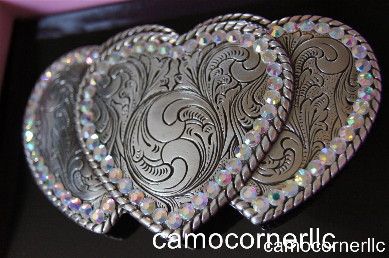 Nocona BLAZIN ROXX RHINESTONE COWGIRL Belt Buckle with THREE HEARTS 37534