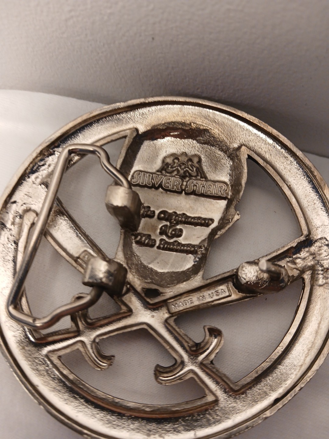 Vintage Silver Star Skull and Swords Belt Buckle Made in USA Jolly Roger Metal