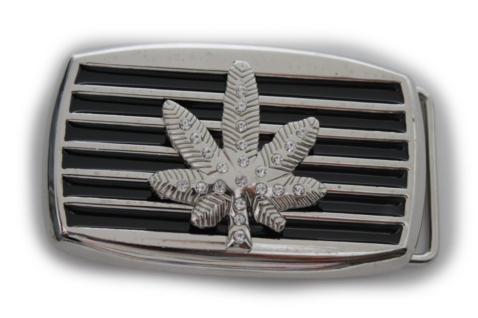 Men Women Silver Black Metal Belt Buckle Large Marijuana Leaf Plant Streetwear