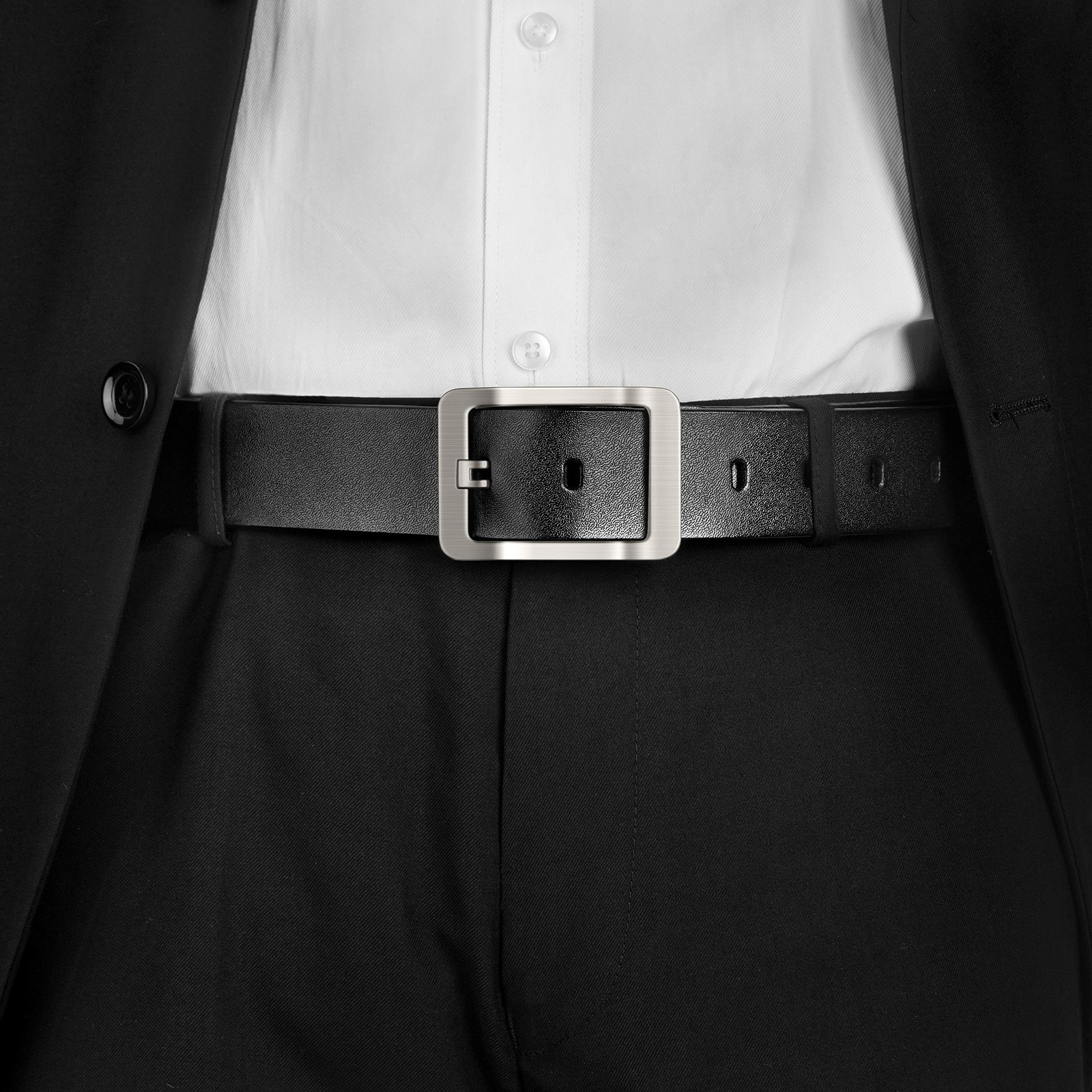 OVEYNERSIN Men Belt – 100% Genuine Leather casual Dress Belts Big Metal Black