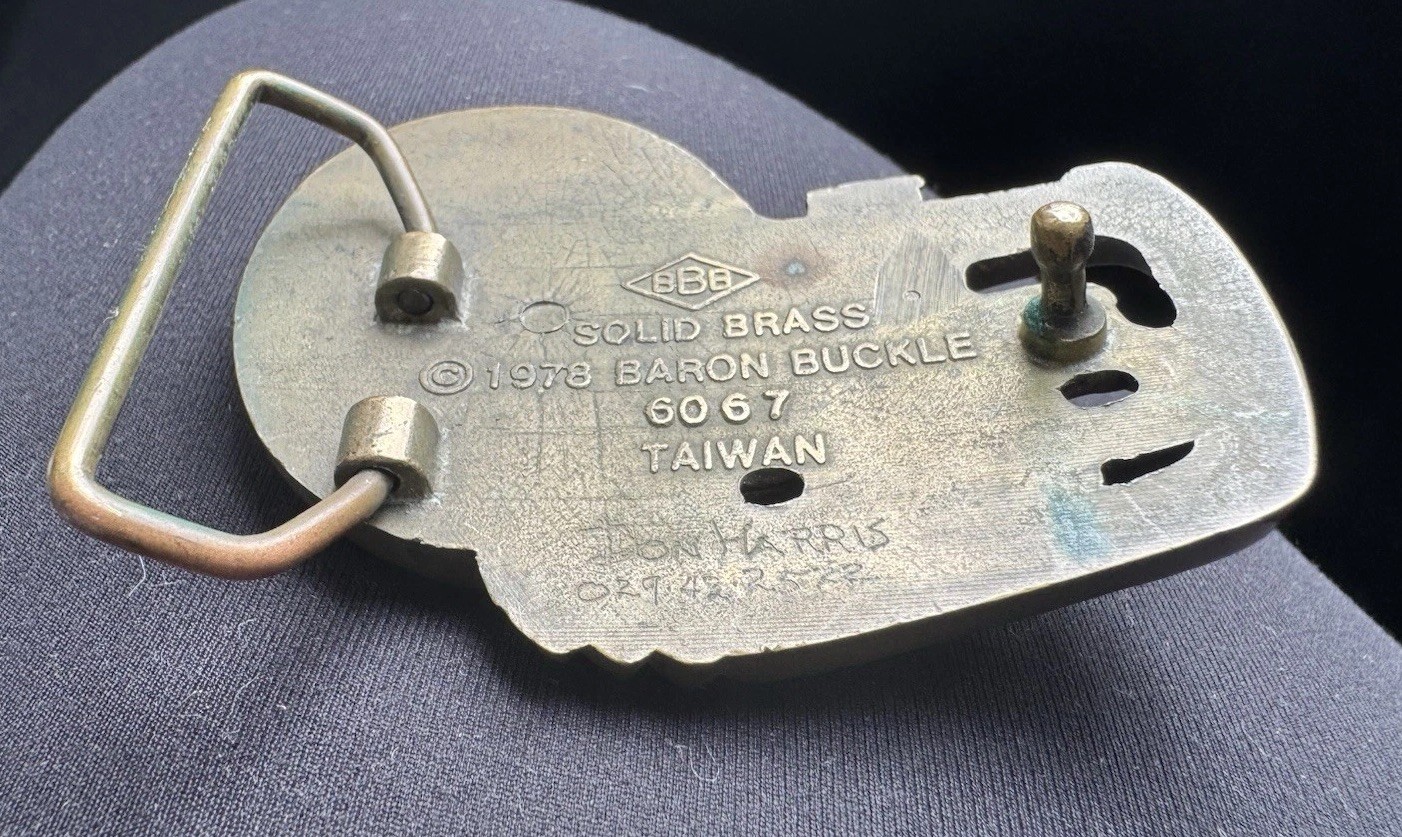 Vintage French Horn Solid Brass Belt Buckle 1978 Baron Buckles 6067 Taiwan