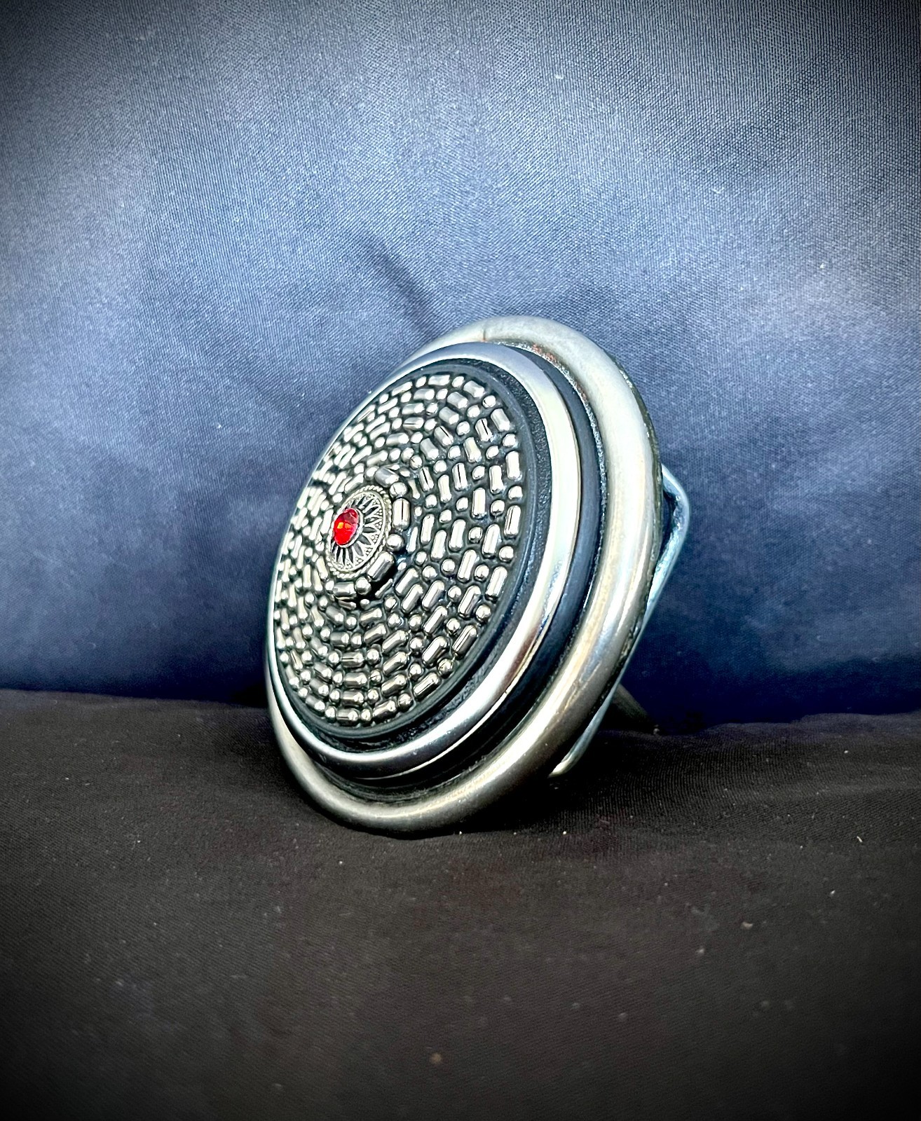 “Red Stone Shield”Industrial Art Belt Buckle Handmade OOAK Darren McNeese