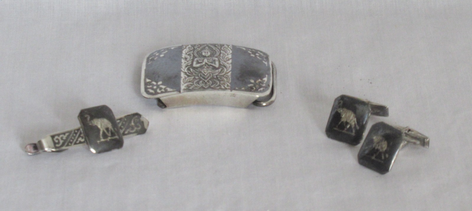 Belt, Tie Tack & Cuff Links Set Elephant Siam Sterling