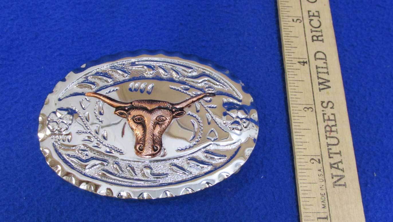 Belt Buckle Long Horn Cattle Cow Bull Aluminum Copper Plated Cowboy & Sugar Bowl