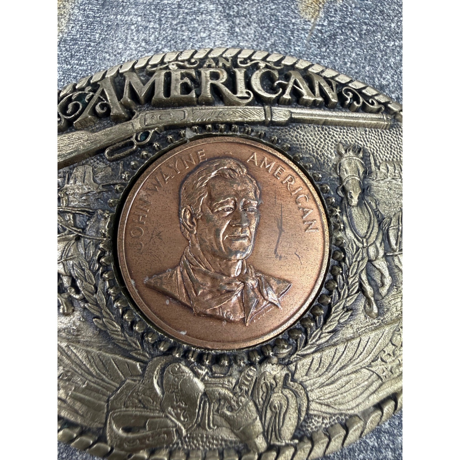 John Wayne American Western Cowboy Belt Buckle Solid Brass Vintage