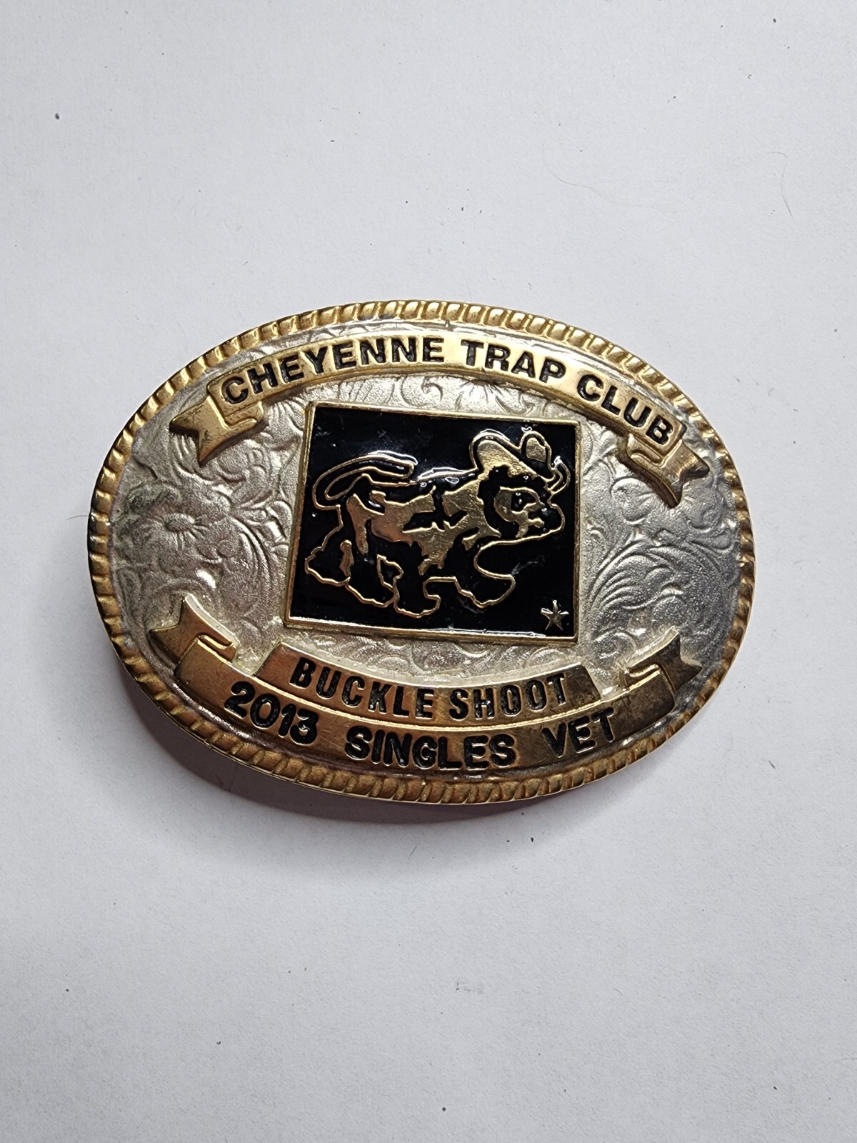 Cheyenne Trap And Shoot Club Trophy Belt Buckle 2013 Singles Vet