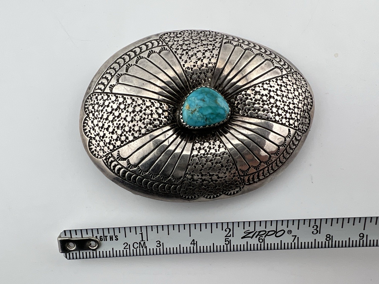 Vintage Southwestern Style Sterling Silver Buckle Signed Turquoise