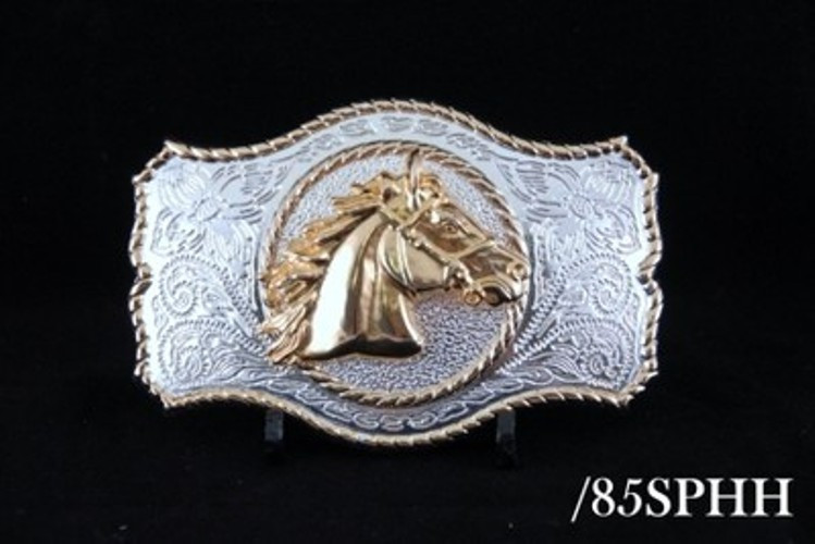Western Design Cowboy Horse Head Belt Buckle 2 Tones Gold & Silver Color #85SPHH