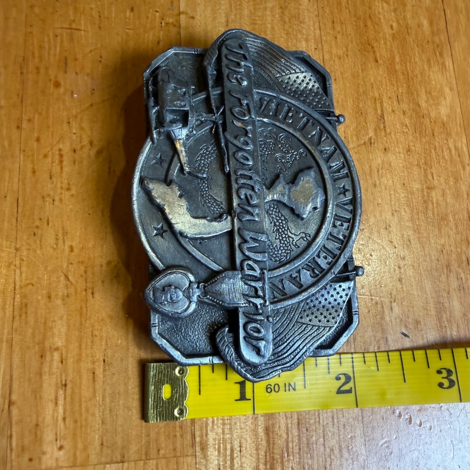 Vintage 1988 Siskiyou Vietnam Veteran The Forgotten Warrior Pewter Belt Buckle