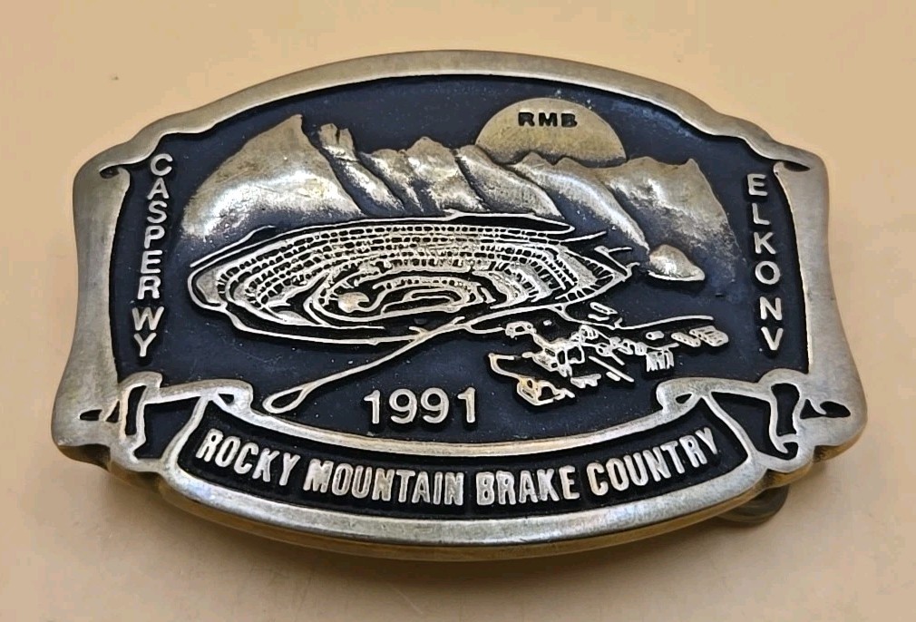 Vintage Rocky Mountain Brake Supply (RMB) Belt Buckle Casper & Elko Solid Brass