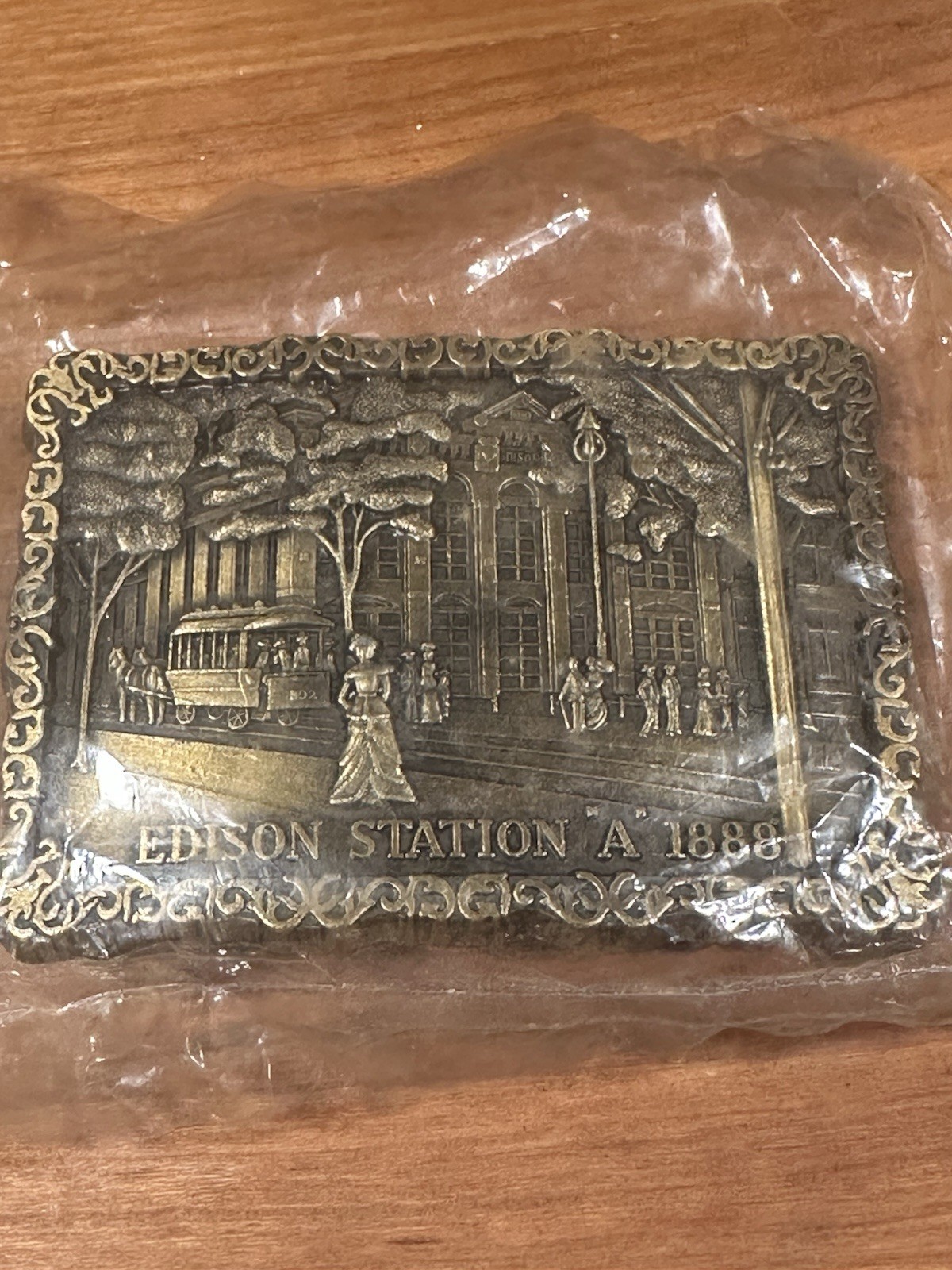 Vintage Brass Finish Belt Buckle Edison Station “A” 1888 Collectible