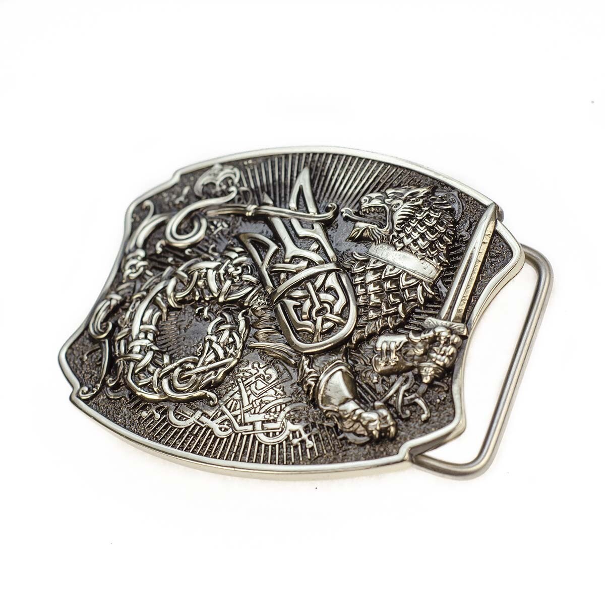 Semargl german silver belt buckle, Mythical winged lion Simargl belt buckle
