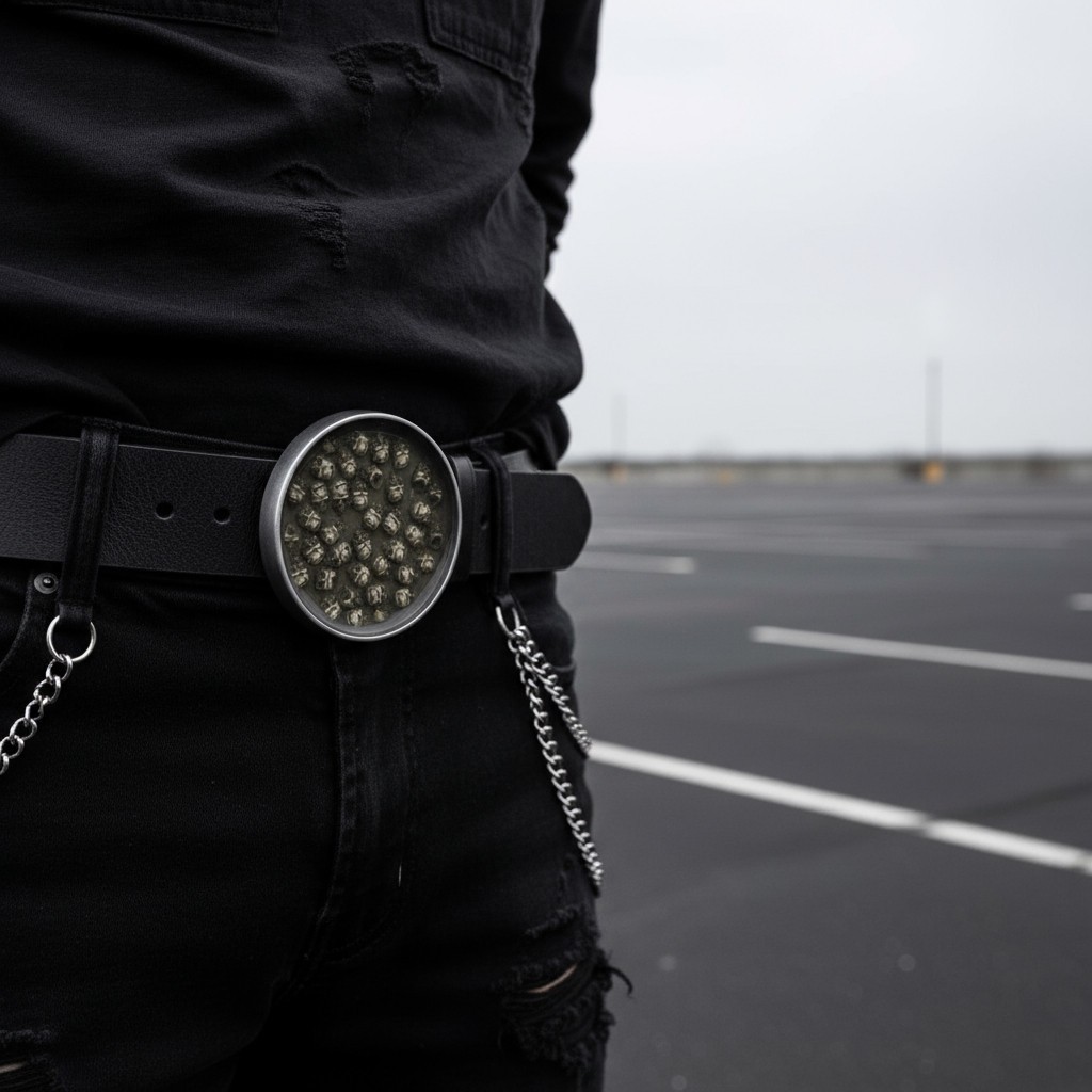Men Silver Metal Buckle Gothic Fashion Brown Skeleton Skulls Biker Motorcycle