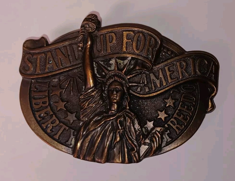 1984 The Great American Buckle Company Stand Up For America Belt Buckle